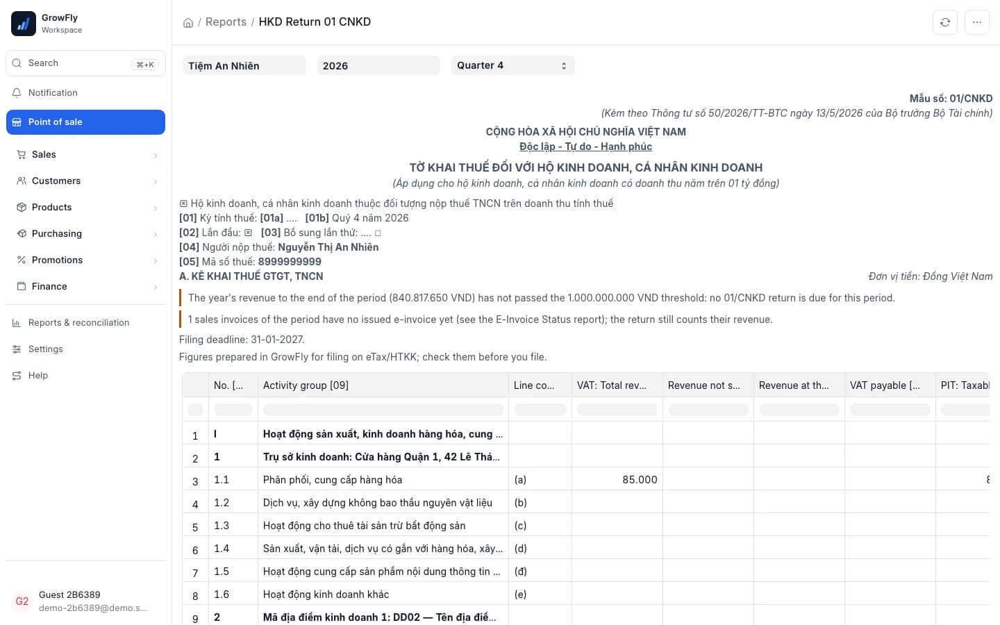 Return 01/CNKD in GrowFly with its activity group lines